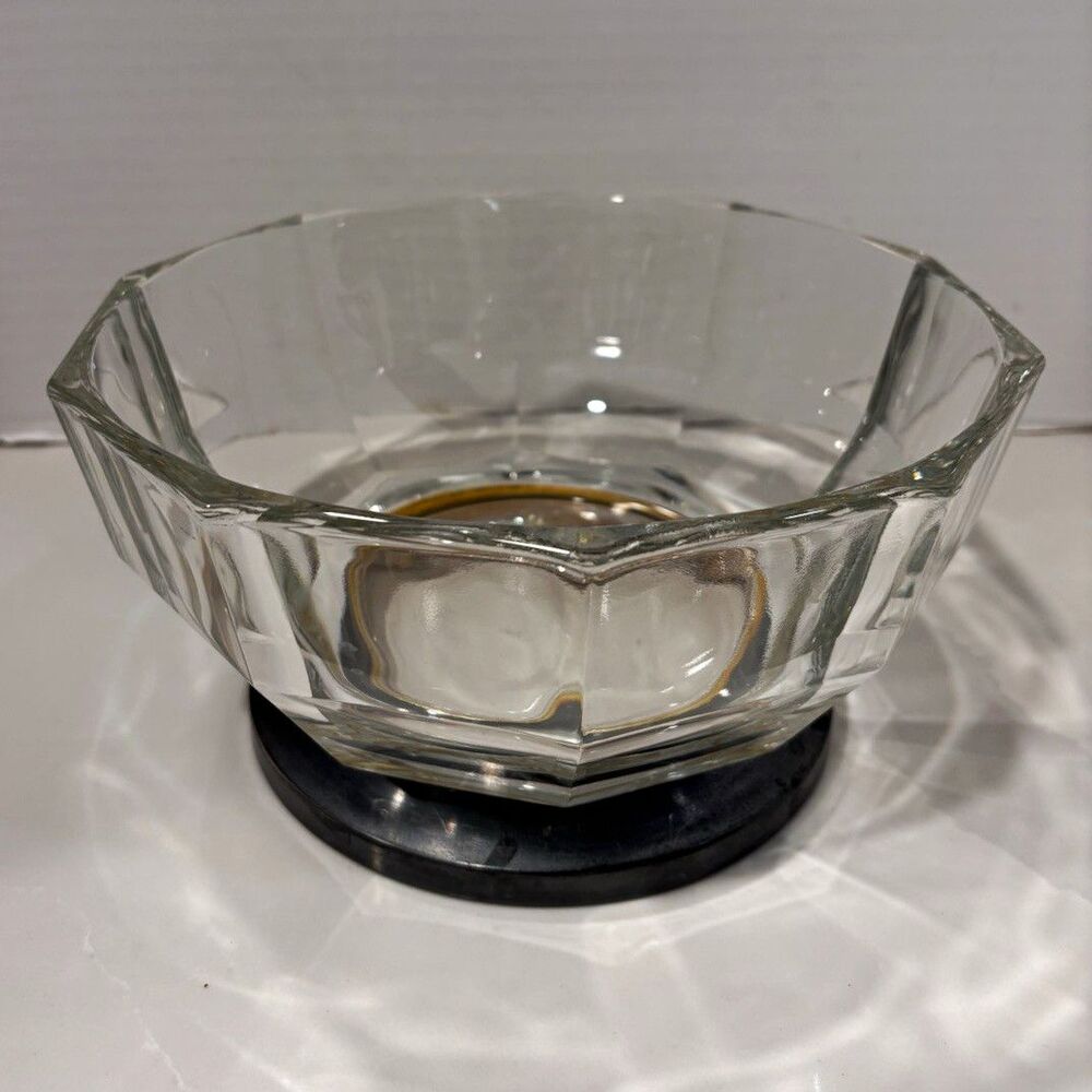 Vtg Italian Decagon Crystal Salad/Fruit Bowl Silver Plated Pedestal Base